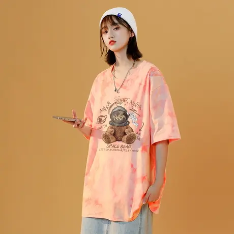 扎染t恤女2024年新款夏季纯棉大码女装短袖设计感小众情侣装夏装商品大图