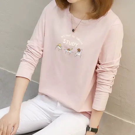 学生长袖t恤女纯棉春装打底衫2022年春季新款韩版百搭宽松上衣潮图片