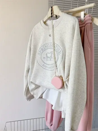 小羊字母洋气简约洋气加绒加厚上衣秋冬季韩版宽松卫衣女百搭外套商品大图