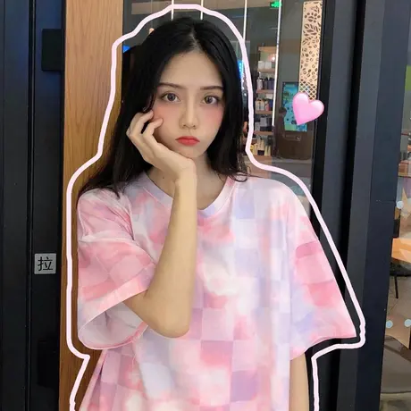 怪味少女宽松ins潮学生原宿风扎染短袖t恤女2023韩版半袖上衣体桖商品大图