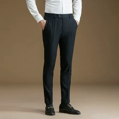 西裤男韩版商务正装休闲裤暗竖纹春夏修身微弹免烫小脚男士西装裤商品大图