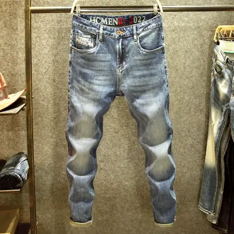 高端潮牌牛仔裤男修身直筒裤阿美咔叽重磅水洗复古怀旧蓝色长裤商品大图