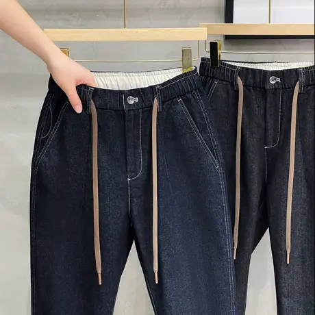 牛仔裤男潮牌修身2023年新款直筒男裤子韩版潮流男士九分裤春秋款图片