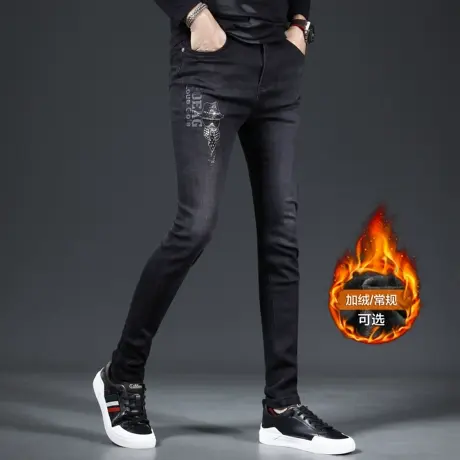 高端牛仔裤男春秋款2023新款修身小脚裤黑色潮牌男士裤子男百搭裤商品大图