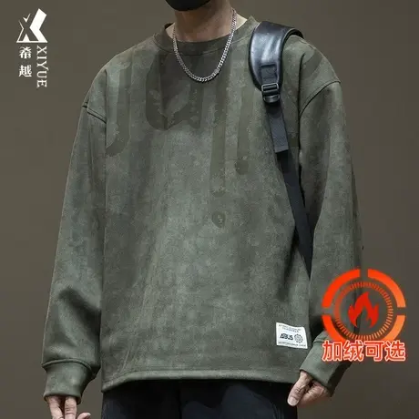 春季款麂皮绒运动卫衣男套头男士春秋新款大码加绒加厚男生上衣潮商品大图