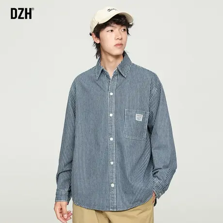 男生条纹长袖衬衫男秋季高级感休闲衬衣外套宽松男装2024新款寸衫商品大图