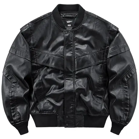 VIP机车皮衣男士飞行夹克机能工装外套ins潮高街小众设计感棒球服图片
