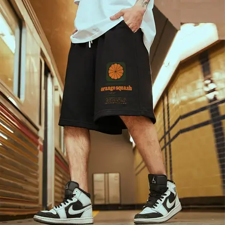国潮男裤胖子纯棉大码宽松加肥加大潮牌运动五分裤情侣短裤运动裤商品大图