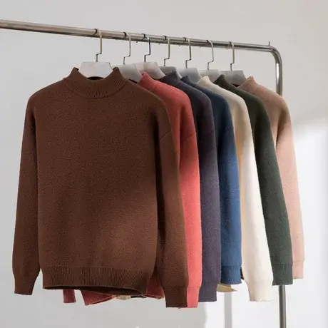 秋冬季男士净色圆领毛衣修身打底衫长袖青年纯色百搭休闲针织衫男商品大图