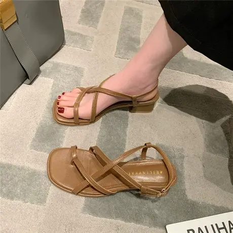 凉鞋女2024今年流行的新款夏季中粗跟晚风温柔网红爆款高跟罗马鞋商品大图