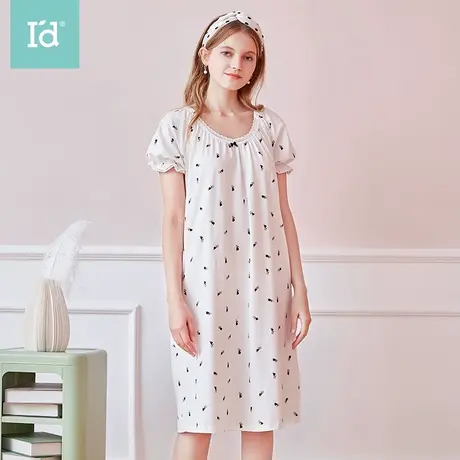 爱帝短袖女睡裙夏季中长款蕾丝花边可爱印花宽松家居服纯棉可外穿图片
