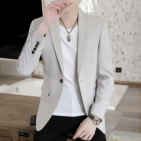 格子西装男士休闲秋季2022新款外套潮流韩版轻熟风男装青年小西服商品大图