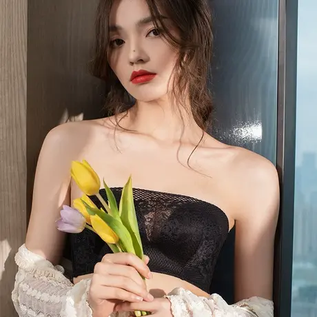 无钢圈无肩带防滑薄款杯聚拢隐形夏季小文胸式胸罩蕾丝抹胸内衣女商品大图