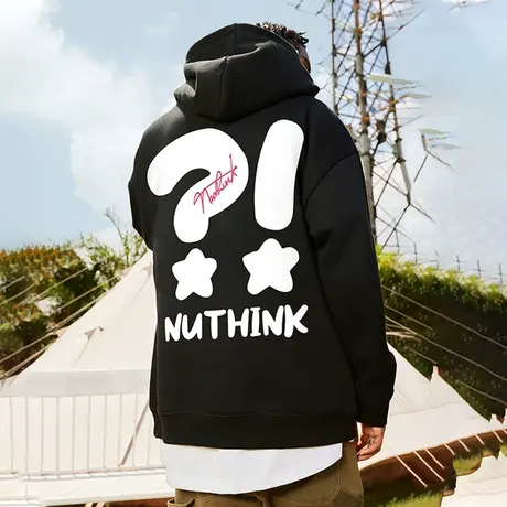 Nuthink春天大码加绒加厚420g重磅卫衣男潮春季国潮加肥加大外套商品大图