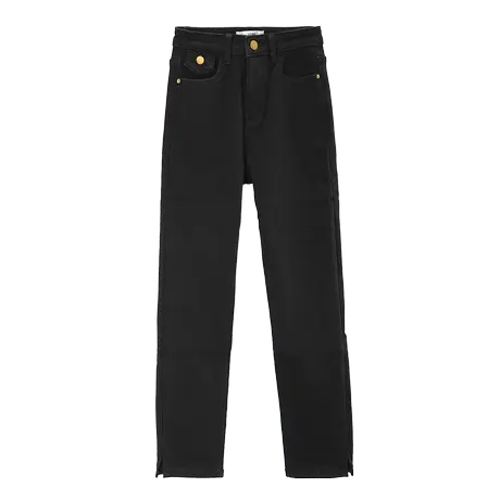 时尚气质加绒直筒牛仔裤2022年冬季新款女士简约修身显瘦通勤长裤商品大图