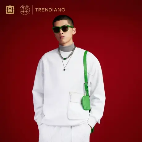 TRENDIANO「宫」联名系列秋季立体压花拼接贴袋无帽卫衣男图片