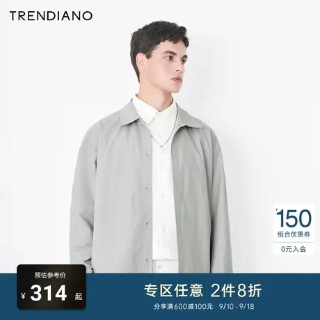 TRENDIANO官方潮牌春秋季男装简约百搭尖领抽绳按扣休闲夹克外套商品大图