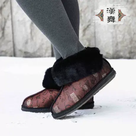【千字文】中国风布鞋女布鞋高帮内增高短筒加厚软底防滑秋冬棉鞋商品大图