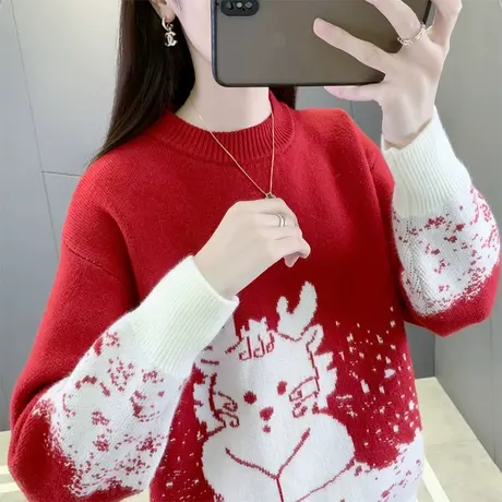 2024属龙年本命年衣服红色毛衣女时尚秋冬过新年战袍喜庆洋气上衣商品大图