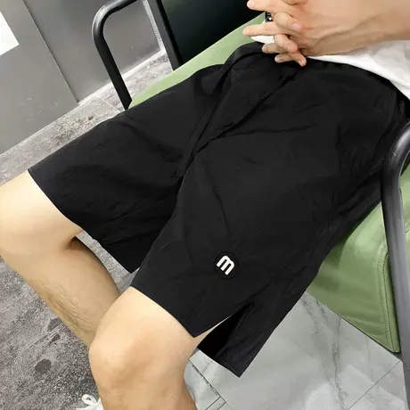 夏季速干薄款休闲短裤男潮流个性直筒宽松开叉设计潮男刺绣五分裤商品大图