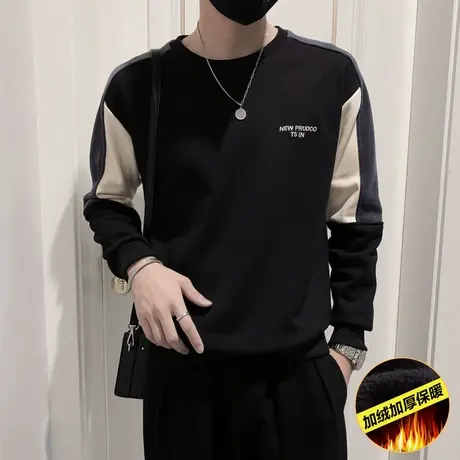 加绒拼色冬季爆款ins潮牌加绒加厚卫衣内搭2022春秋外套男打底衫商品大图
