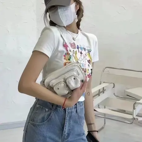 短袖t恤女夏季新款韩版学生卡通印花短款小心机上衣休身打底衫潮商品大图