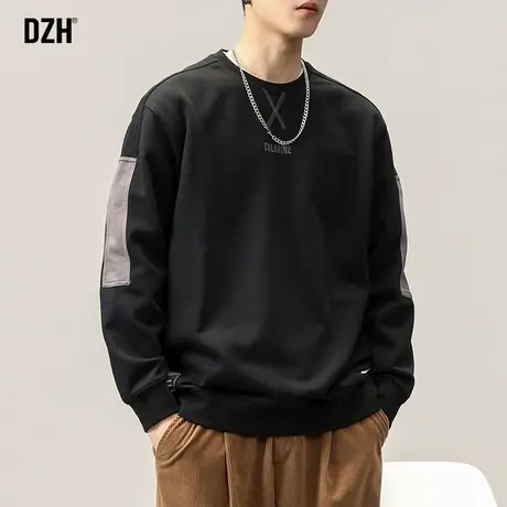 男士黑色圆领卫衣男潮牌衣服潮流男装2024年春季上衣美式外套男款商品大图