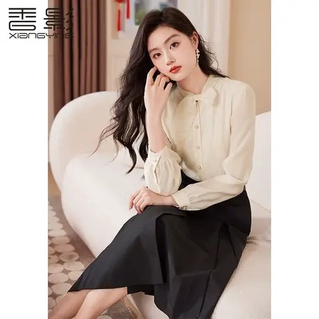 【百亿补贴官方直播】香影法式飘带衬衫米白色正肩通勤上衣图片