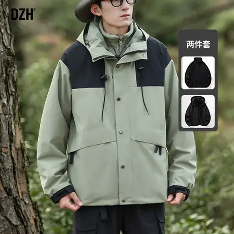 男士三合一冲锋衣男款摇粒绒内搭拼接工装外套男春秋登山服防风衣商品大图