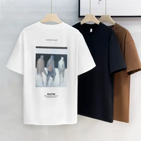 夏天圆领短袖T恤夏季薄款2025年新款潮牌设计感印花男士体恤上衣图片