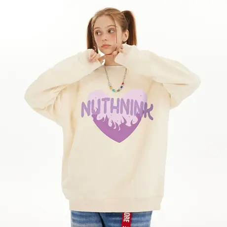 Nuthink欧美潮流港风爱心圆领卫衣男潮牌ins情侣装加肥加大外套商品大图