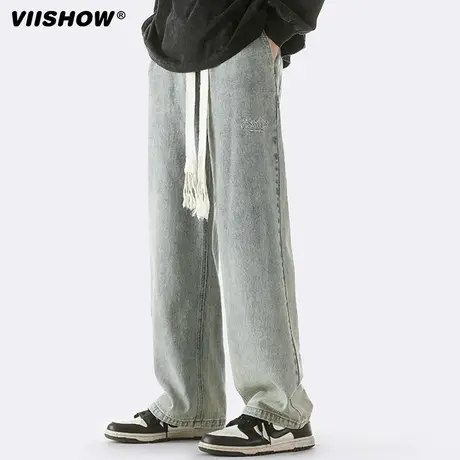 VIISHOW牛仔裤男生春秋2024新款潮牌痞帅美式复古宽松直筒长裤子商品大图