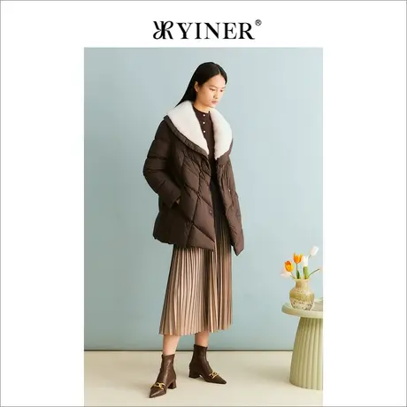 【聚暖白鹅绒】YINER音儿女装冬季水貂毛领美拉德羽绒服商品大图
