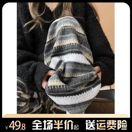 条纹毛呢休闲糯米裤女秋冬加绒加厚宽松显瘦复古慵懒风垂感直筒裤商品大图