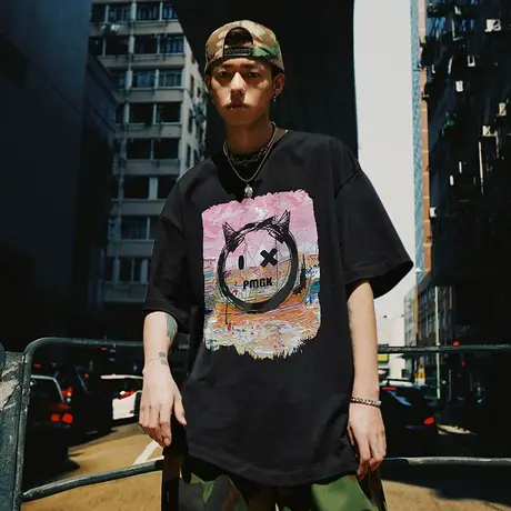 加肥加大趣味短袖小恶魔t恤男潮国潮宽松潮流半截袖大码胖子半袖商品大图