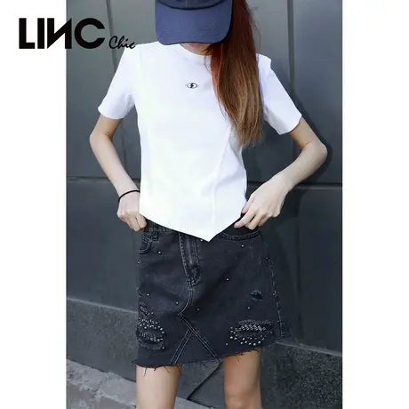 LINCCHIC金羽杰裙子女做旧毛边织棉牛仔短裙A字牛仔半身裙8121850图片