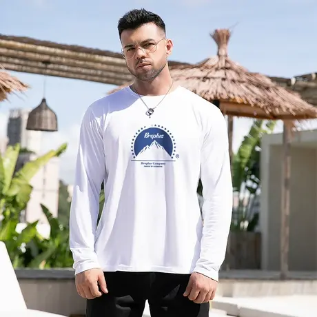 胖哥哥加肥加大纯棉大码t恤男长袖潮胖子宽松秋季圆领休闲体恤衫商品大图