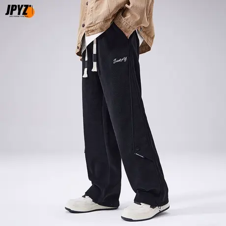 男生宽松款休闲大码长裤直筒运动裤抽绳束脚小脚青年百搭绒面裤子商品大图