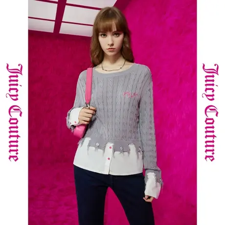 Juicy Couture橘滋秋女女装年新款学院绣绞花抓破感假两件毛衣商品大图