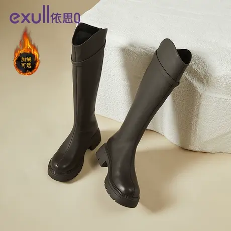 依思Q过膝靴2023年秋冬季新款加绒潮流舒适英伦风后拉链女士鞋子图片