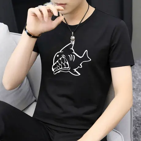 莫代尔短袖t恤男夏季圆领上衣服黑色冰丝冰感半袖男潮牌潮流百搭商品大图