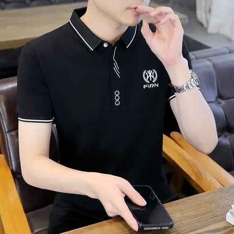 2023春秋季新款男士短袖t恤翻领潮牌棉感上衣服POLO小衫潮流卫衣商品大图