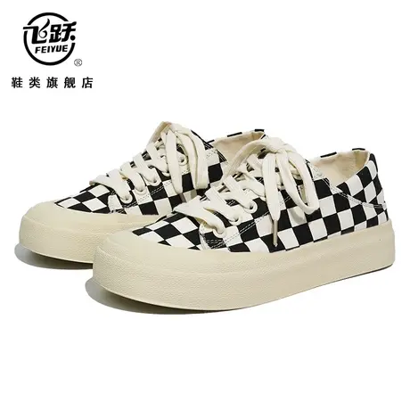 飞跃女鞋2023年春季新款百搭棋盘格休闲帆布鞋女休闲板鞋学生女款商品大图