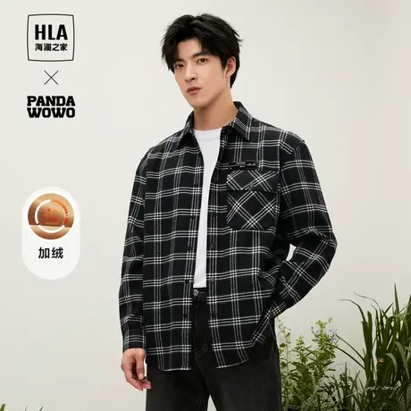 【加绒加厚】HLA/海澜之家加绒长袖衬衫23秋冬新衬衫领格纹上衣男商品大图