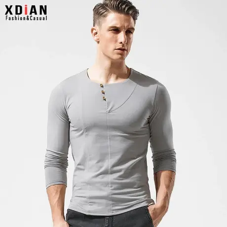 亨利领男士长袖t恤修身潮流韩版纯棉打底衫内搭秋衣上衣服秋冬季商品大图
