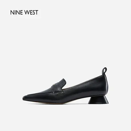 Nine West/玖熙圆鼓跟尖头单鞋低跟2023秋新款浅口一脚蹬职场优雅商品大图
