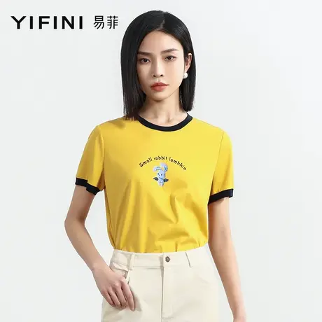 Yifini/易菲【小兔子乖乖】纯棉短袖印花短款T恤女2023夏季新款商品大图