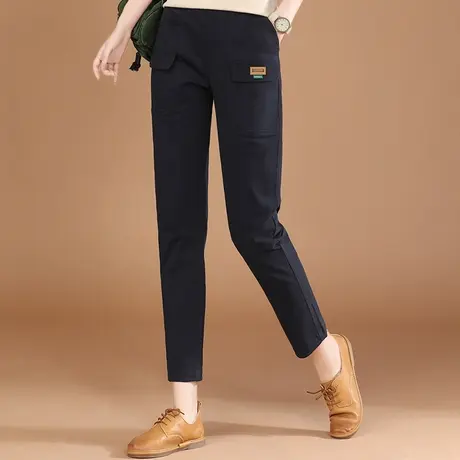 韩潮袭人松紧腰黑色直筒休闲长裤女2023秋装新款修身显瘦小脚裤子图片