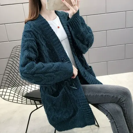 2023新款秋冬宽松慵懒风针织上衣女洋气韩版麻花开衫外搭毛衣外套图片