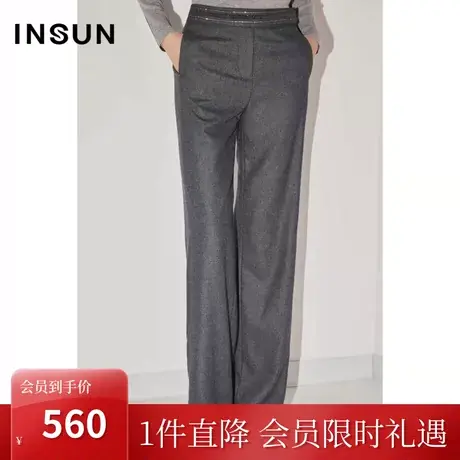 恩裳COVER冬季2022经典复古人字纹设计品质感轻商务休闲裤女图片